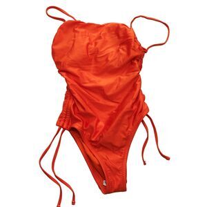 Noel Orange XXS (00) One Piece Swimsuit Drawstring Sides Adjustable Straps Cheek
